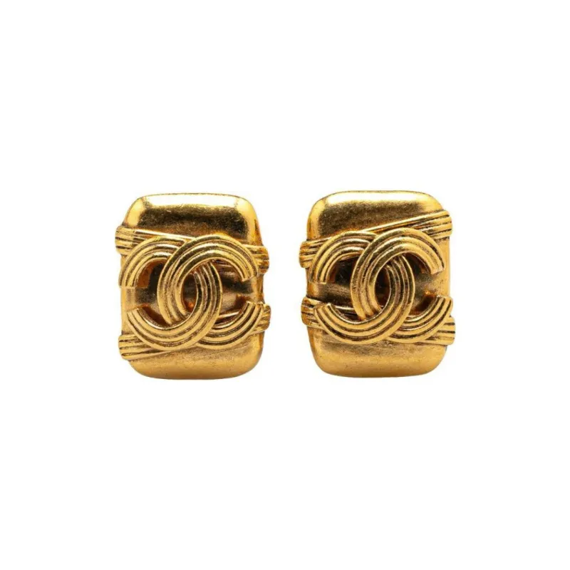 CHANEL 1994s Banded Cc Logo Clip on Earrings-0