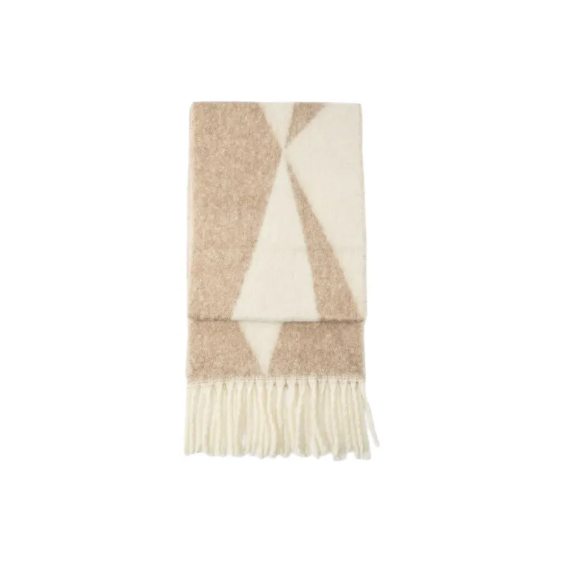 ZARA Wool Blend Acrylic Polyester Wool Knit Scarves Women's White/Gray-0