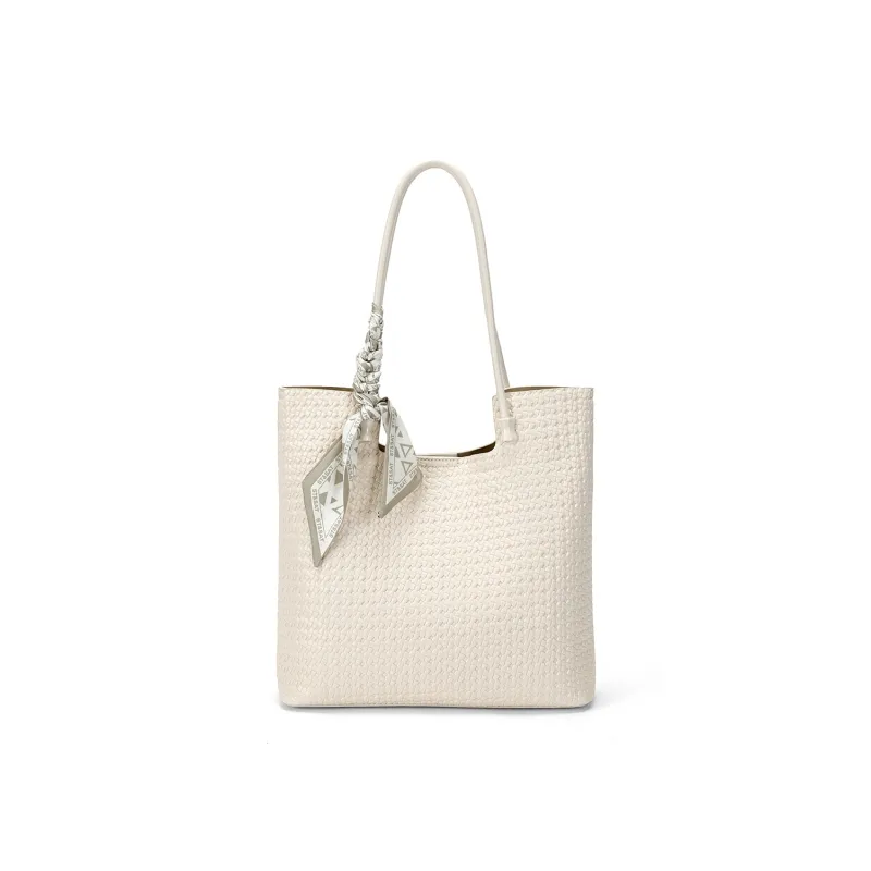 ST&SAT Synthetic Leather Handbag, Shoulder Bag Large Size Women's White/Khaki-6