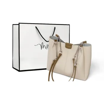 MILLIE'S Cow Leather Portable Underarm Shoulder Bag, Tote, Shopping Bag Large Size Women's Ecru
