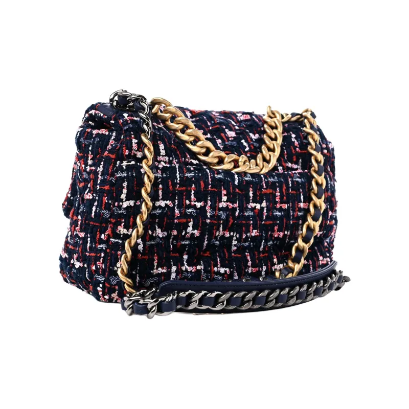 CHANEL Tweed Shoulder Bag, Crossbody Bag Medium Size Women's Marine Blue & Red-1