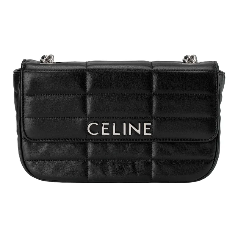 CELINE MATELASSE MONOCHROME Series Goatskin Crossbody Bag, Shoulder Bag Women's Black-1