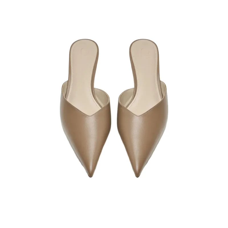 12 STOREEZ Pointed toe 40mm Leather Mules Women's-4