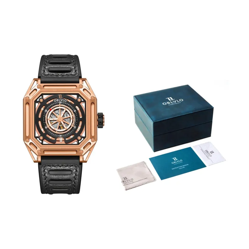 OBLVLO Automatic Mechanical Movement Watch Men's Watches Cut Out Dial-16