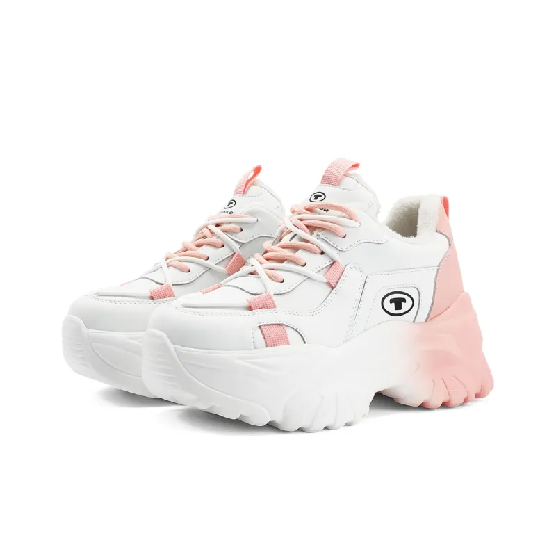 TOM TAILOR Sweet Pink Holographic Thick Heel Trendy Running Shoes Slip Resistant Low Top Casual Shoes Women's-19