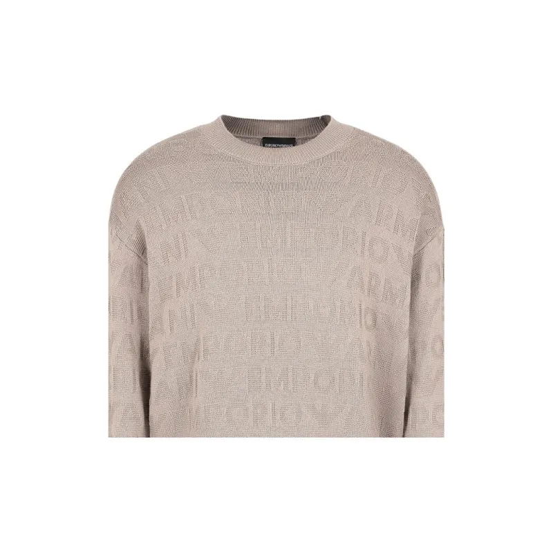 EMPORIO ARMANI Links stitch Motif Virgin Wool Jumper With Logo Lettering Intarsia-5