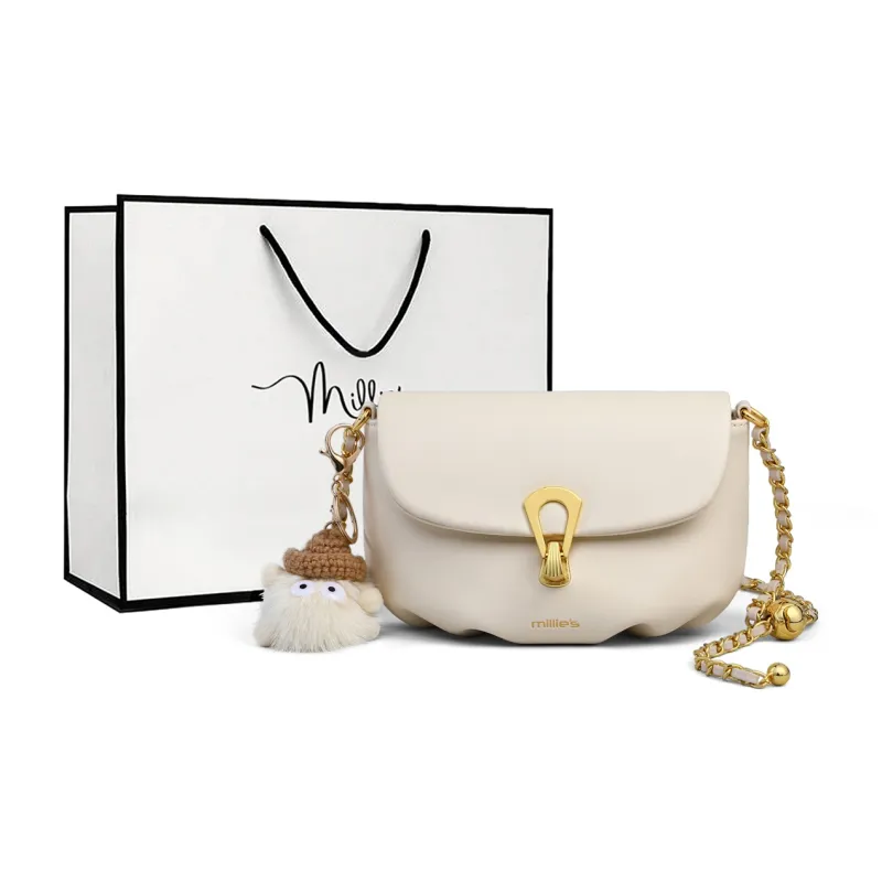 MILLIE'S Cow Leather With Synthetic Leather Cloud Bag Underarm Shoulder Bag Chain Bag Regular Women's Ecru-0