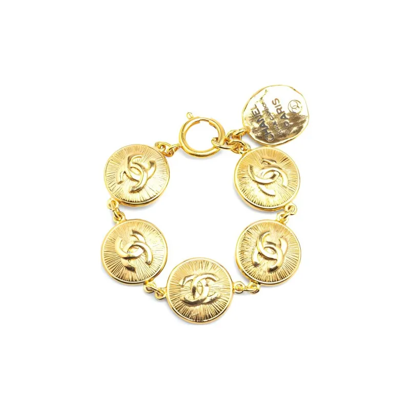 CHANEL 1970-1980 Plated Cc Medallion Costume Bracelet-1