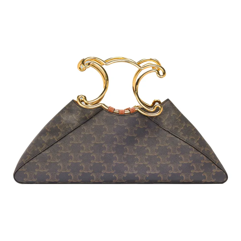CELINE Triomphe Calfskin Triangle Bag Clutch Handbag Women's Tawny-1