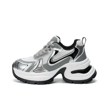 EXULL Q Height Increasing Abrasion Resistant Lightweight Slip Resistant Low Top Chunky Sneakers Women's Silver