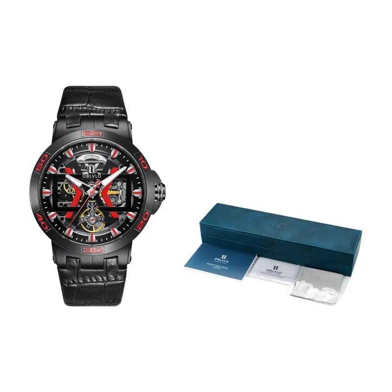 OBLVLO Automatic Mechanical Movement Watch Men's Watches Red Watch Dial-1