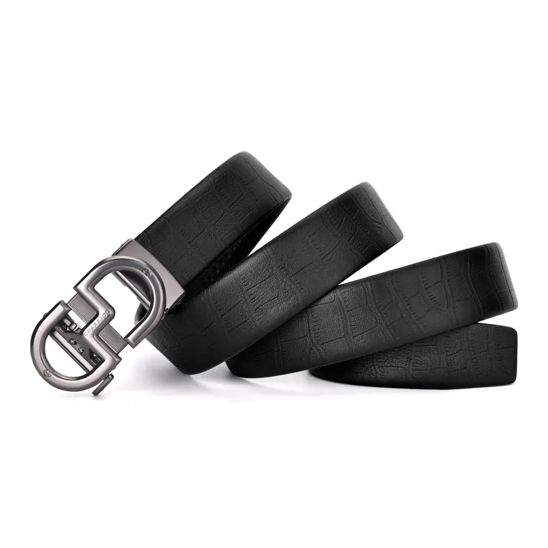 CHARRIOL High Quality Top Grain Cow Leather Zinc Alloy Automatic Buckle Head Belt Men's Black 3.5cm-3