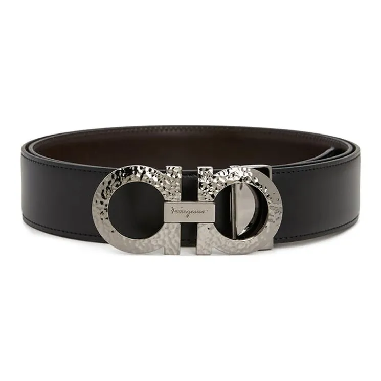 FERRAGAMO Leather Belts Men's Black Width 3.2cm-3