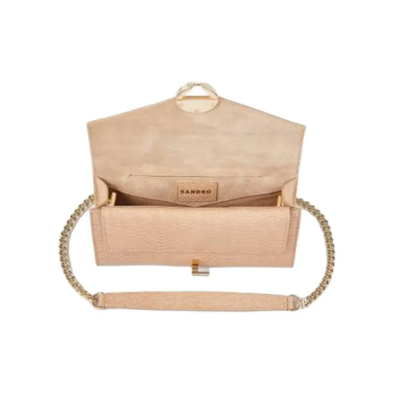 Sandro Leather Handheld Shoulder Bag Women's Beige-3