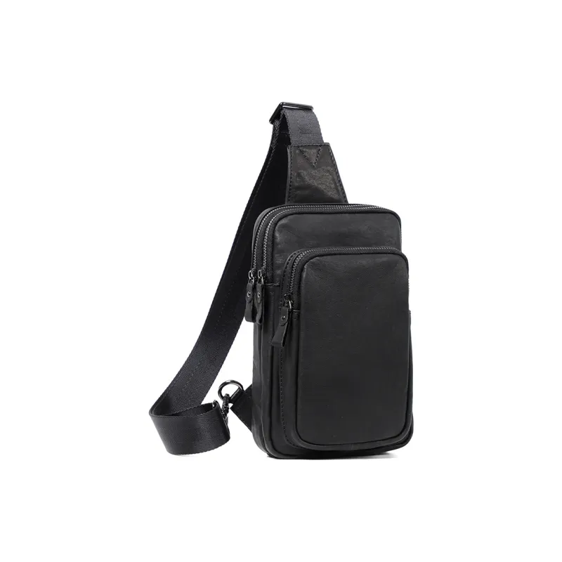 LARTIGENT Cow Leather Small Backpack Crossbody Bag Shoulder Bag Sling Bag Regular Men's Black-0