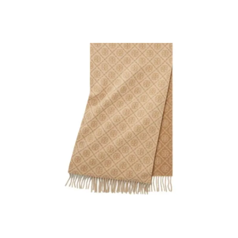 TORY BURCH Cashmere Knit Scarves Unisex Camel-1