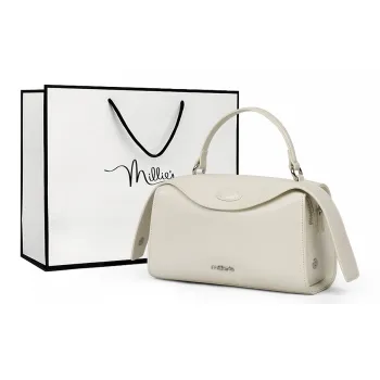 MILLIE'S Synthetic Leather Handbag Shoulder Bag Crossbody Bag Boston Pillow Bag Regular Women's Ecru/Black