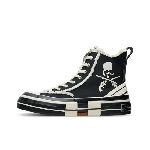 X MMJ·ROARGUNS x VESSEL Non slip Wear resistant Shock Absorption High Top Canvas Shoes Unisex Black White