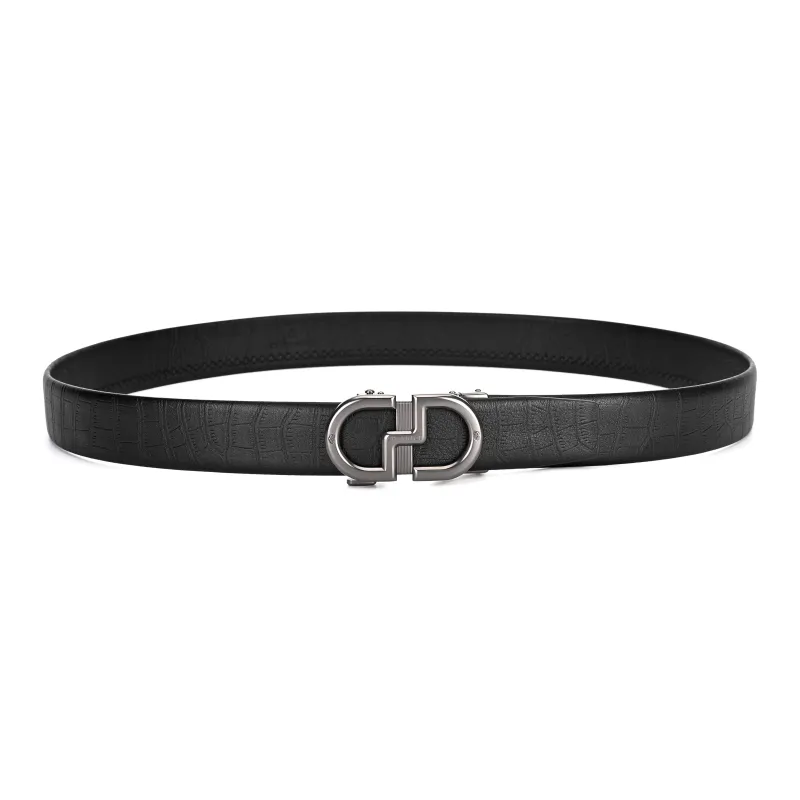 CHARRIOL High Quality Top Grain Cow Leather Zinc Alloy Automatic Buckle Head Belt Men's Black 3.5cm-4