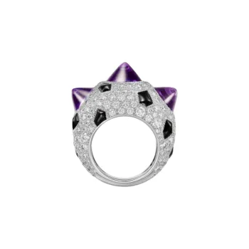 CARTIER 18K White Gold Onyx Amethyst Diamond Rings Women's Silver