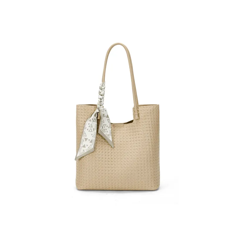 ST&SAT Synthetic Leather Handbag, Shoulder Bag Large Size Women's White/Khaki-1