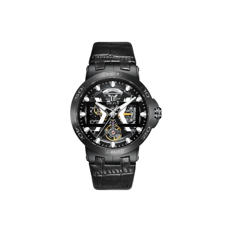 OBLVLO Automatic Mechanical Movement Watch Men's Watches Red Watch Dial-2