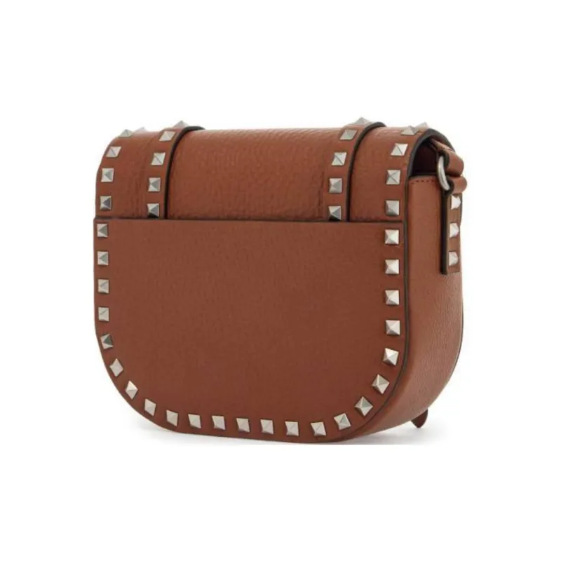 Valentino Rockstud Grained Calfskin Messenger Bag Crossbody Bag Shoulder Bag Small Size Women's Brown-2