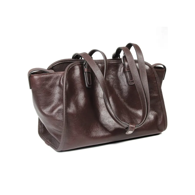 YOCAMU Vegetable Tanned Cow Leather Shoulder Bag Regular Women's Coffee/Black-2