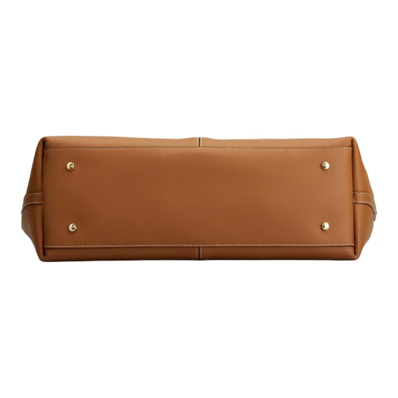 TOD'S Calfskin Tote Bag Shopping Bag Shoulder Bag Handbag Medium Size Unisex Brown-2