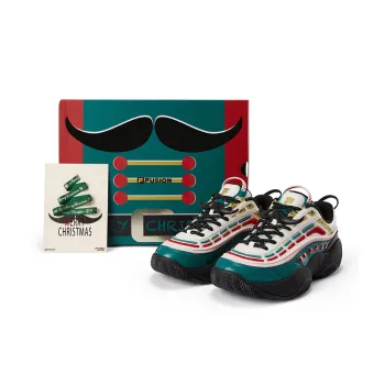 FILA FUSION FIRE XMAS Flame Shoes Wear Resistant Low Top Vintage Basketball Shoes Men's White Green Christmas