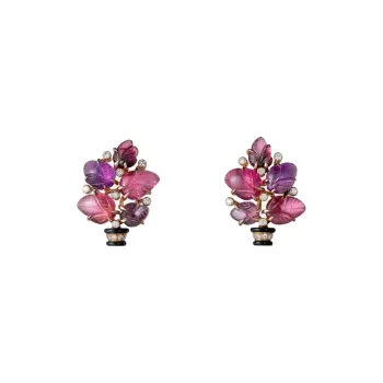 CARTIER Rose Gold Tourmaline Amethyst Garnet Onyx Diamond Earrings Women's Purple