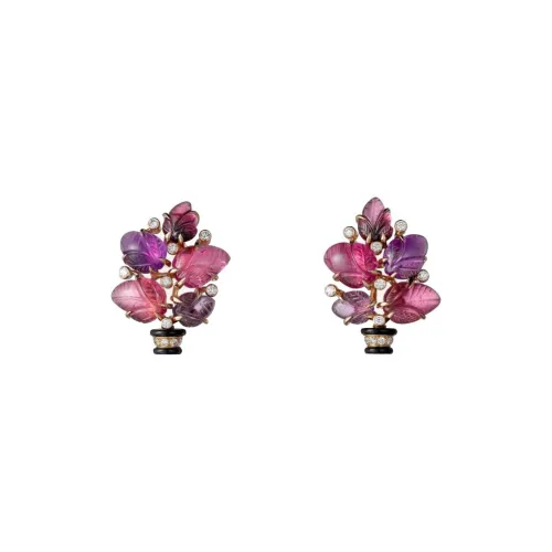 CARTIER Rose Gold Tourmaline Amethyst Garnet Onyx Diamond Earrings Women's Purple