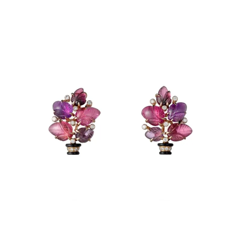CARTIER Rose Gold Tourmaline Amethyst Garnet Onyx Diamond Earrings Women's Purple-0