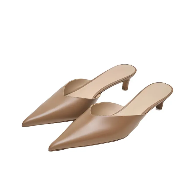 12 STOREEZ Pointed toe 40mm Leather Mules Women's-2