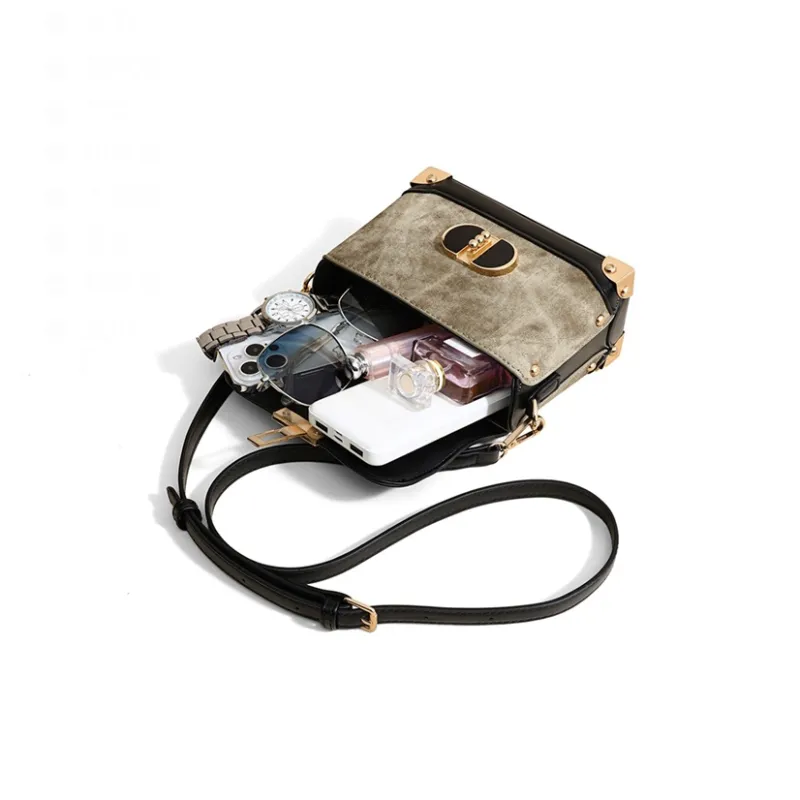 VINEY Synthetic Leather Handbag, Shoulder Bag, Crossbody Bag Regular Women's Khaki & Black-4