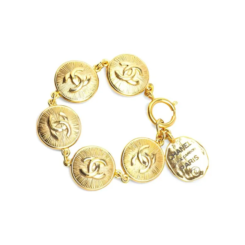 CHANEL 1970-1980 Plated Cc Medallion Costume Bracelet-2