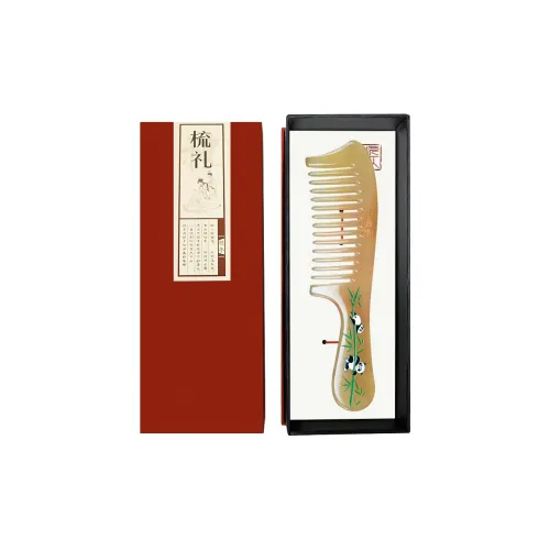 Cow Daddy Natural Goat Horn Painted Panda Smooth Hair Massage Comb Scalp Meridian Detox