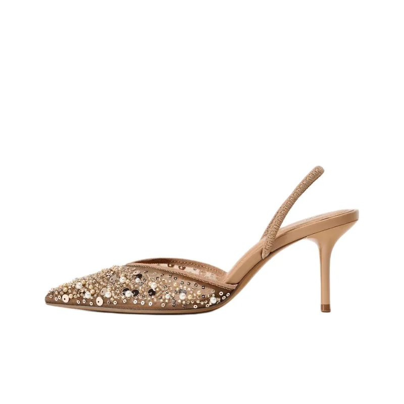 ZARA Slim Heel High Heels 8cm Women's Light Beige-0