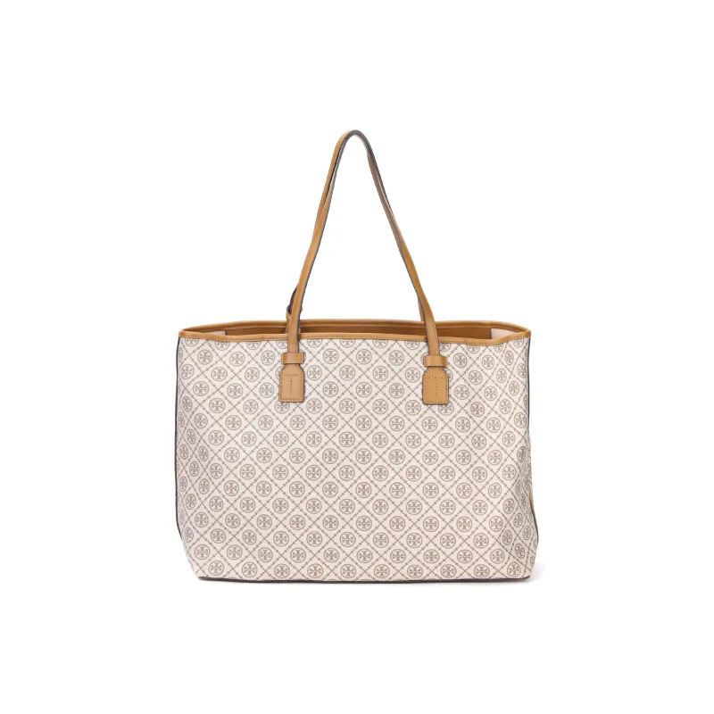 TORY BURCH TB T Monogram Coated Canvas Tote Bag Shopping Bag One Shoulder Handbag Small Size Women's Brown-2