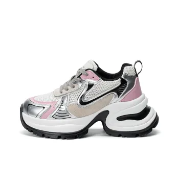 EXULL Q Height Increasing, Lightweight, Breathable, Slip Resistant Low Top Chunky Sneakers Women's Pink Silver