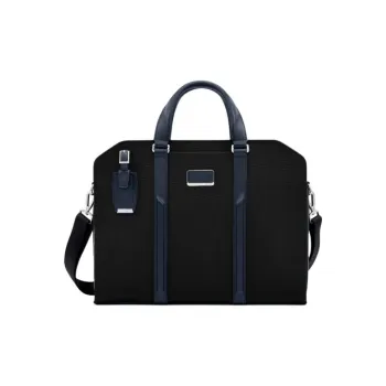 TUMI Leather Portable Laptop Bag Unisex Black & Navy