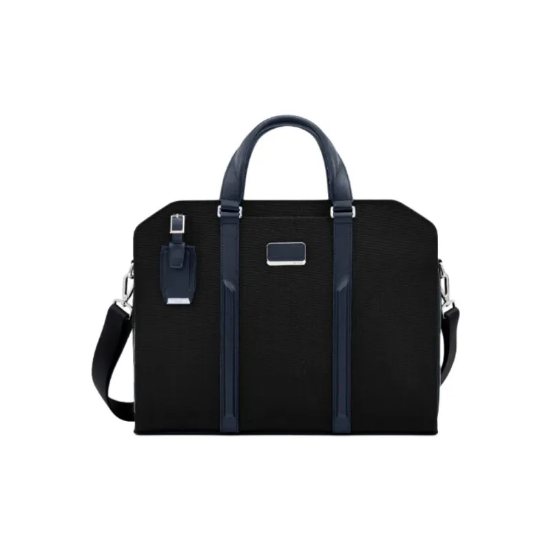 TUMI Leather Portable Laptop Bag Unisex Black & Navy-0