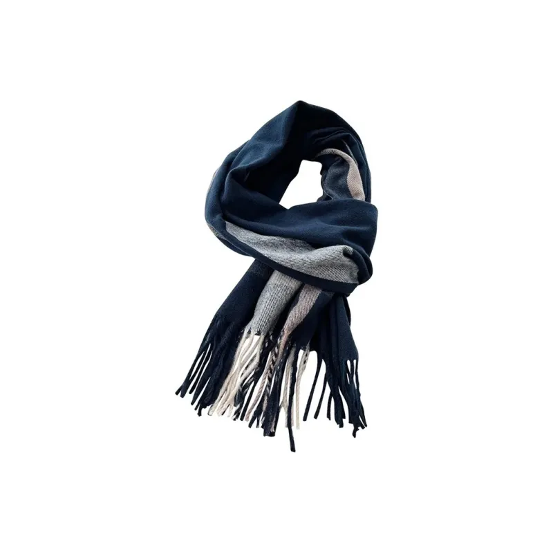 PISHUSHU Polyester Knit Scarves Unisex Gray Navy Blue-3