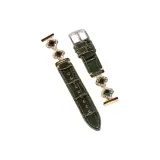 Gold Green Diamond Jasper Bamboo Pattern-Leather Strap