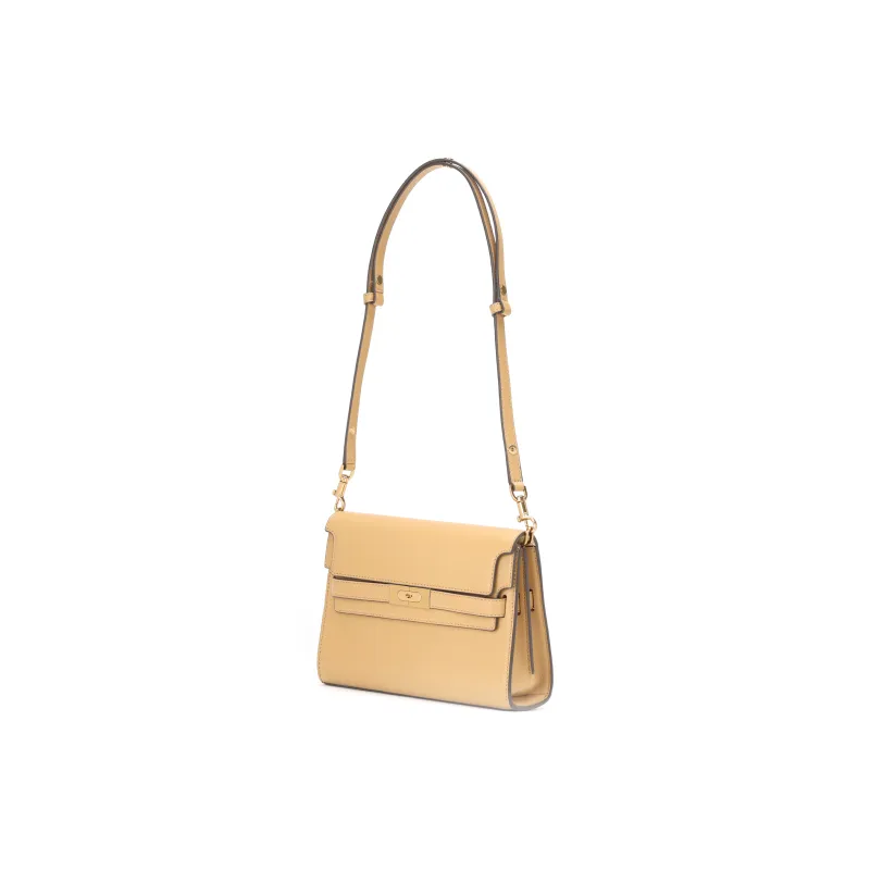 TORY BURCH Lee Radziwill Cow Leather Envelope Bag, Crossbody Bag, Shoulder Bag Women's Walnut White-1