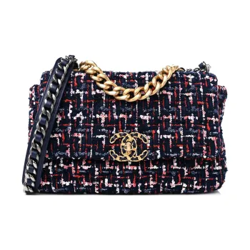 CHANEL Tweed Shoulder Bag, Crossbody Bag Medium Size Women's Marine Blue & Red