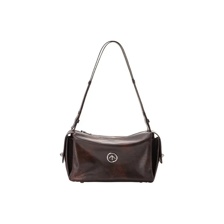 GROTTO Cow Leather Shoulder Bag Regular Women's Burnt Wood Brown/Charcoal Black-1