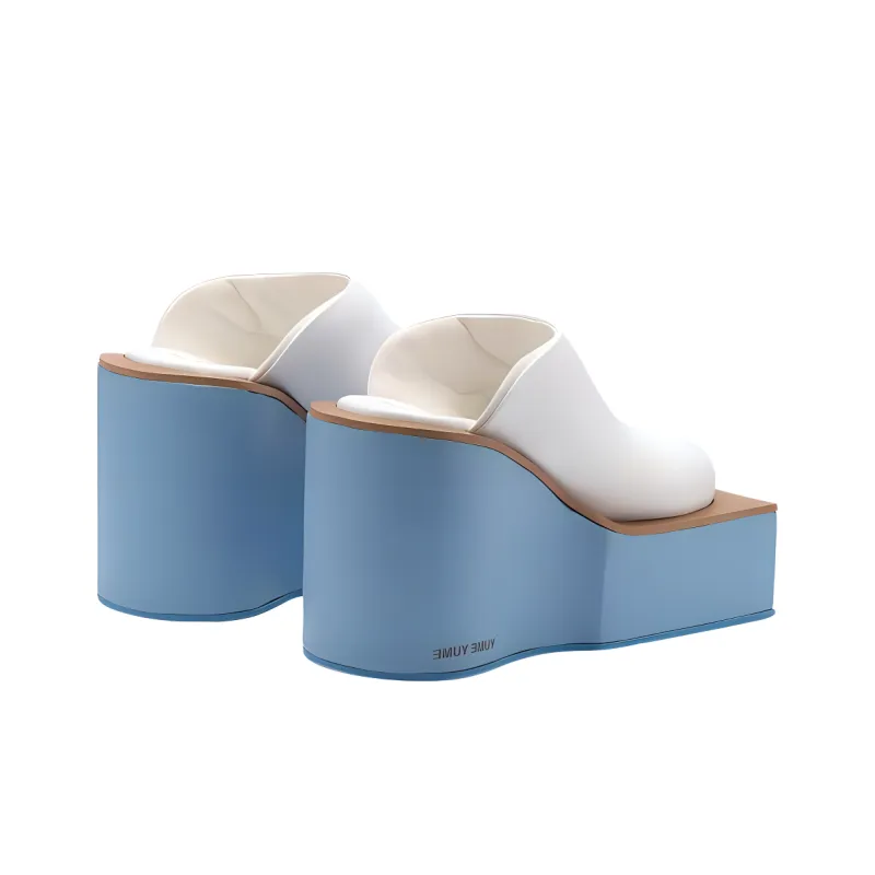 YUME YUME Abrasion-Resistant Wrap-toe Slippers Women's White Blue-4