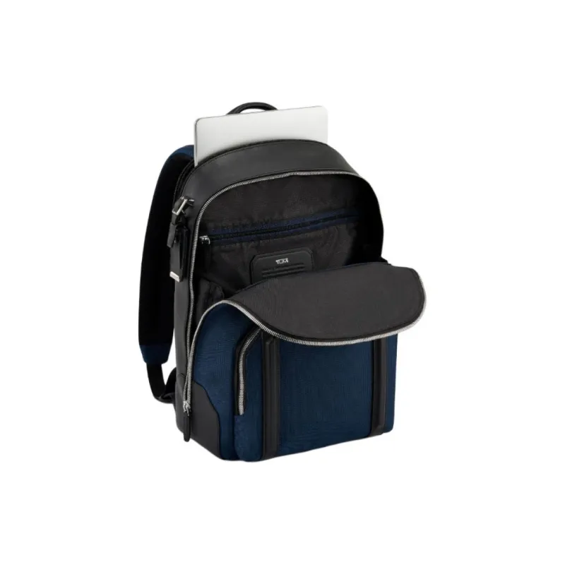 TUMI Leather Backpack Unisex Marine Blue & Black-2