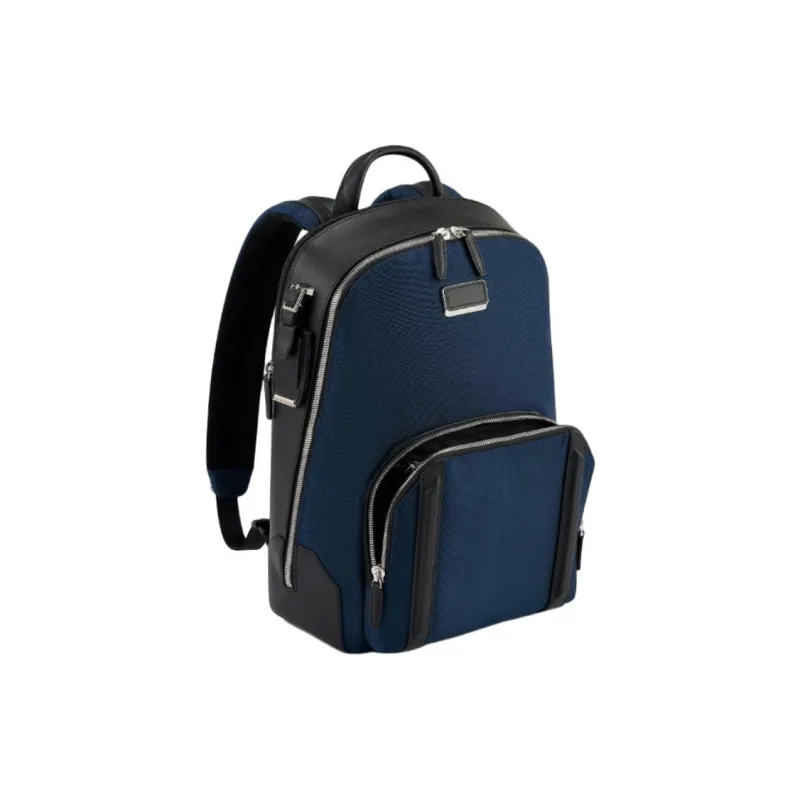 TUMI Leather Backpack Unisex Marine Blue & Black-1